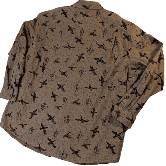 Duluth Trading Flannel Shirt 3XL Tan Flying Ducks Hunting Relaxed Fit Pockets - Picture 3 of 13
